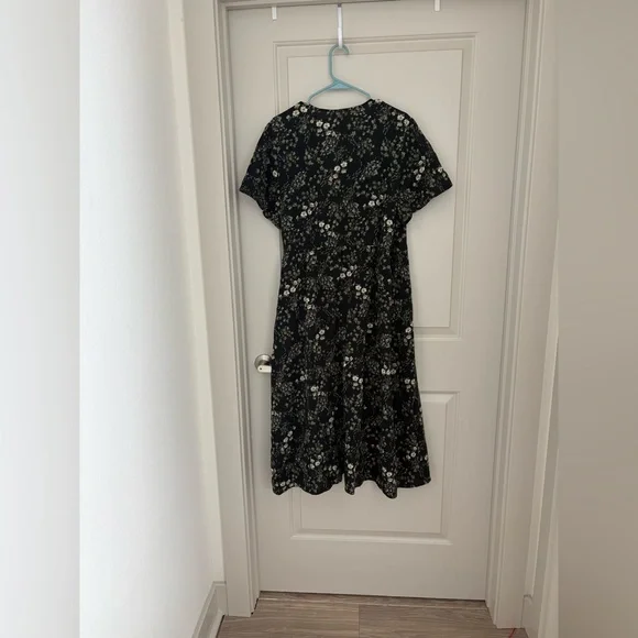 Pact Organic Cotton Crepe Green Floral Midi Wrap Dress Flutter Sleeves NWT XL - Picture 4 of 6